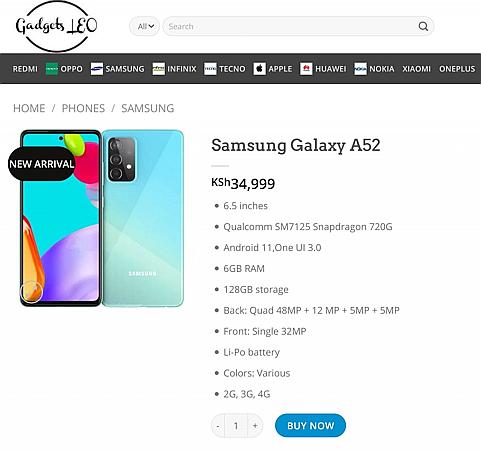三星 Galaxy A52 亮相海外电商：骁龙 720G，售价约 2100 元